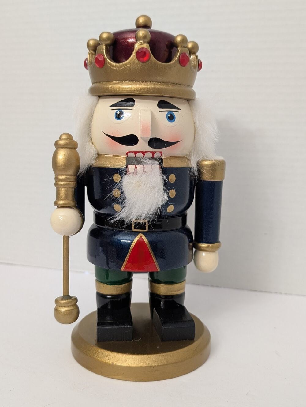 Vintage Wooden King Nutcracker Figure 10 Inch Hand Painted With Scepter